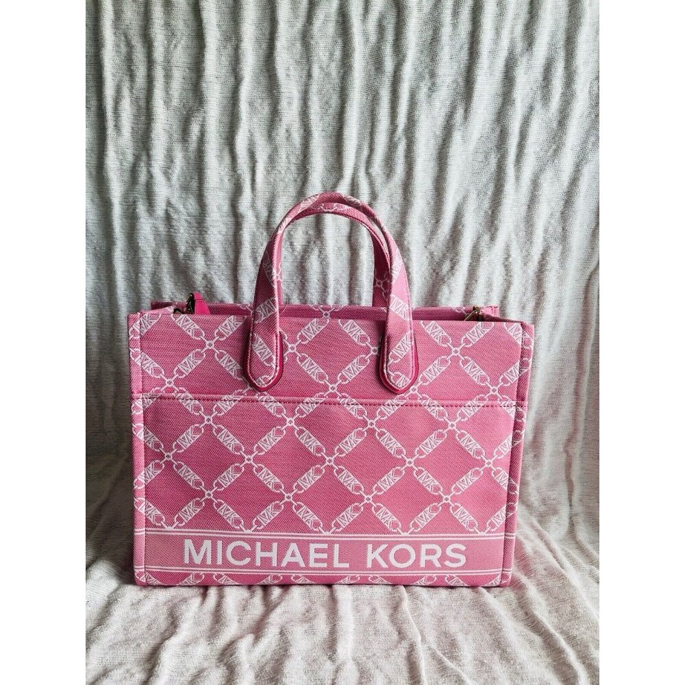 NWT Michael Kors Camilla Rose Gigi Large Logo Chain Jacquard Grab Tote Bag - Picture 6 of 11